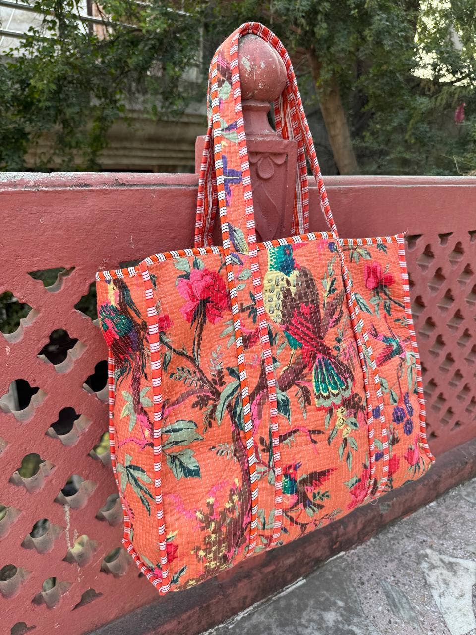 Bird Printed Bag Cotton Quilted Bag Market Bag Shopping Bags