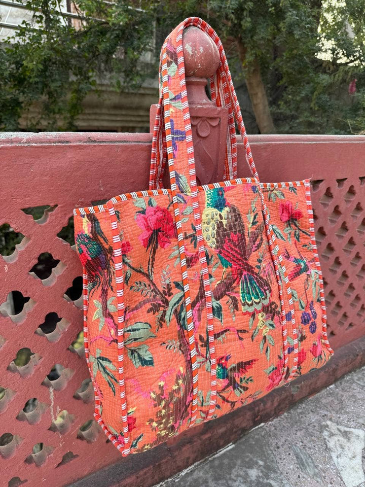 Bird Printed Bag Cotton Quilted Bag Market Bag Shopping Bags