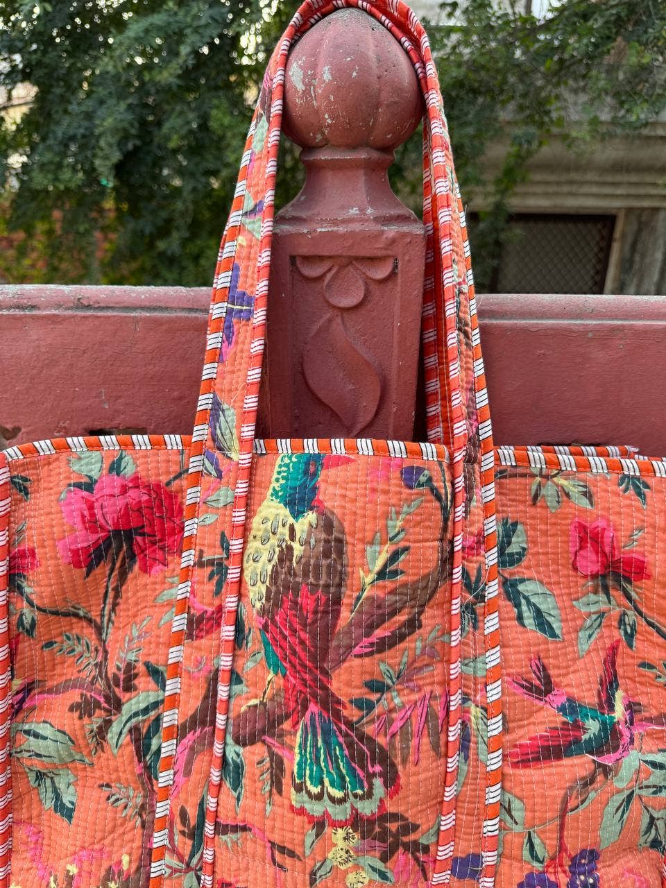 Bird Printed Bag Cotton Quilted Bag Market Bag Shopping Bags