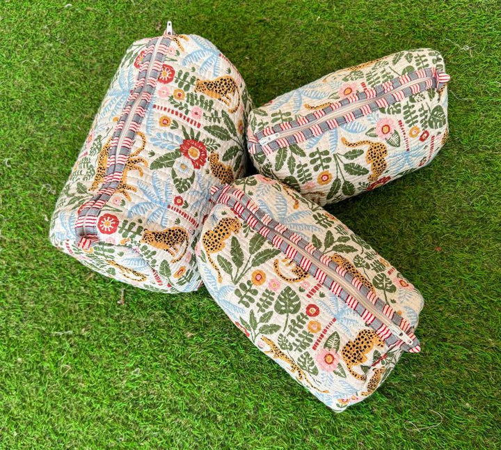 Tiger Printed Cotton Quilted Bag Zipper Cosmetic Women Bags