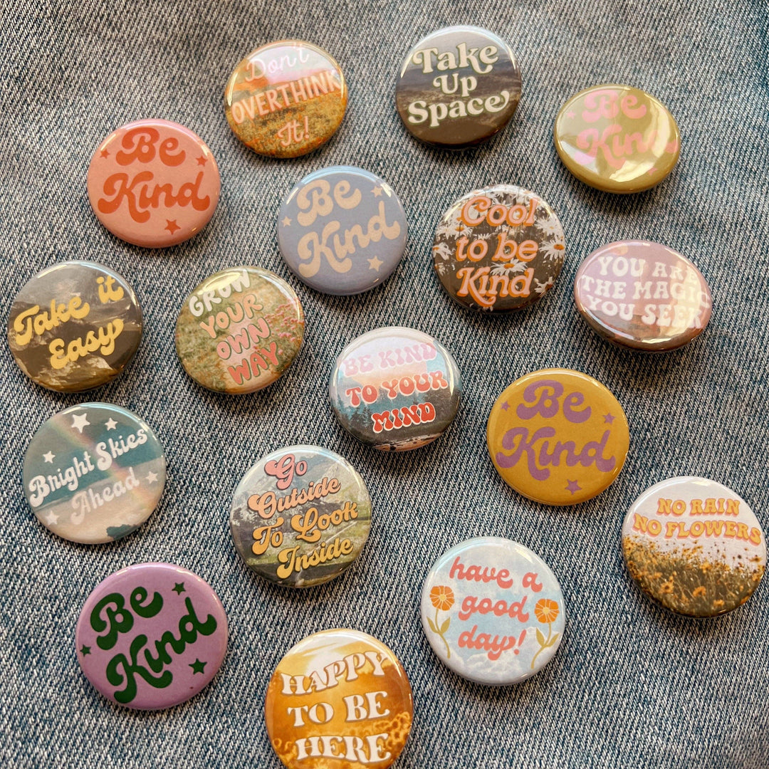 Positivity Button Pins: Be Kind - Sky Blue