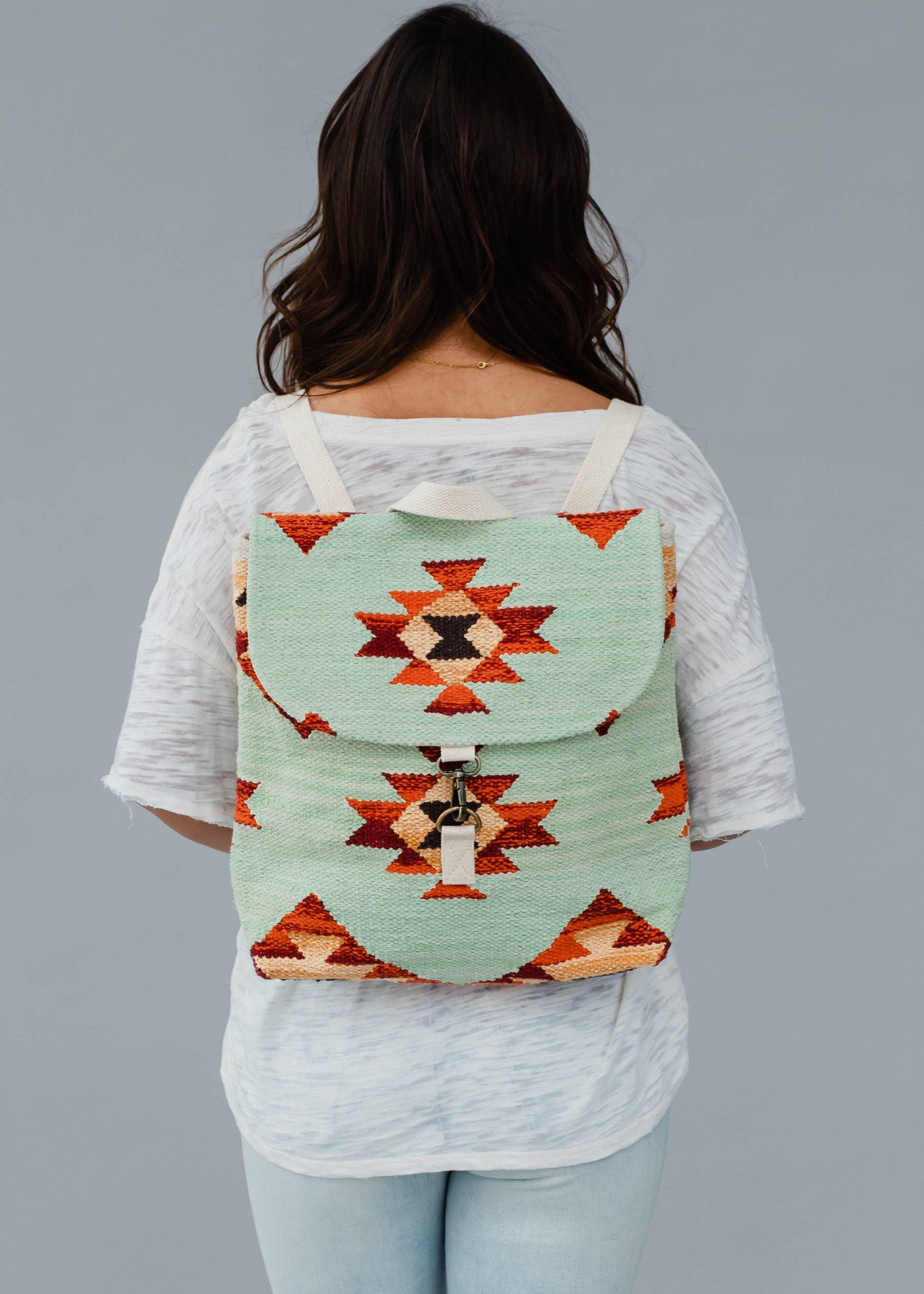 Mint & Multicolored Aztec Backpack