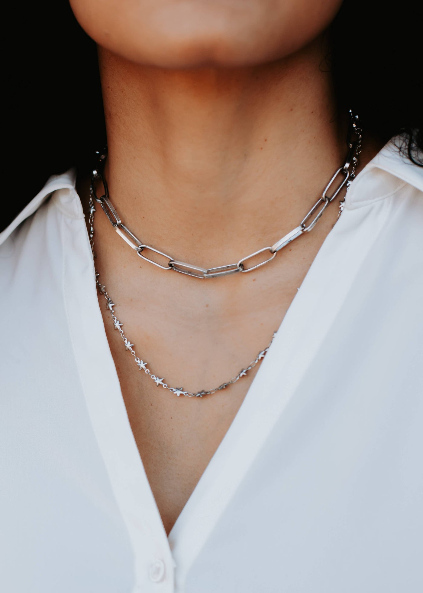 Silver Layered Star/Paperclip Necklace