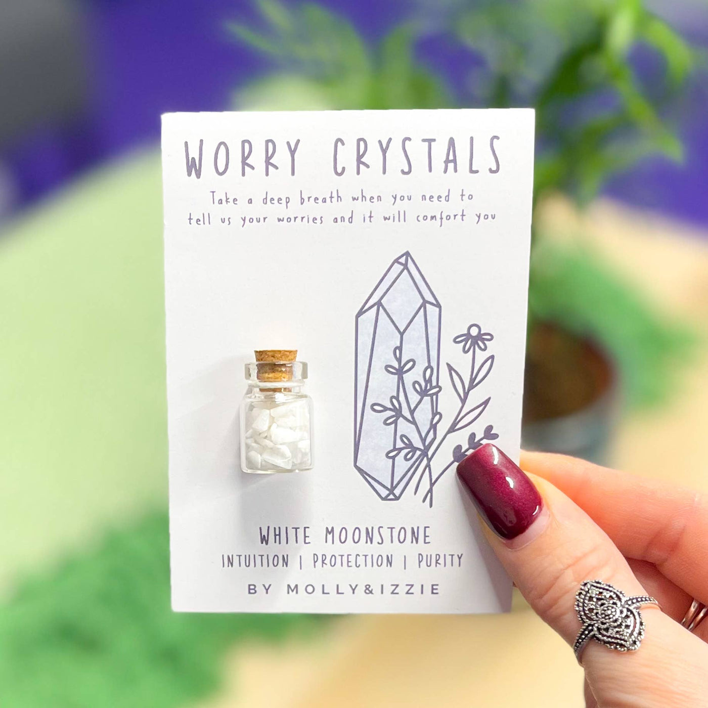 White Moonstone Worry Crystals on Card